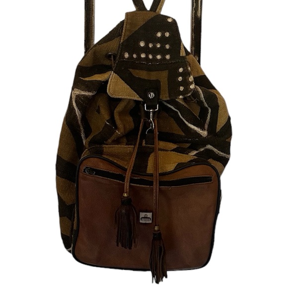 Handmade 🇬🇭 in Ghana Unisex Wool Mud Cloth Travel Backpack Duafe Gye Nyame - Picture 2 of 11